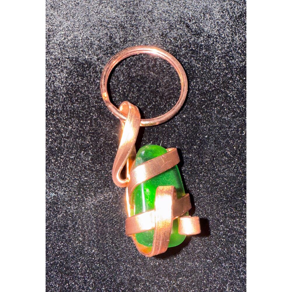 Artsy Green Catseye Wire Wrapped Keychain New Handmade